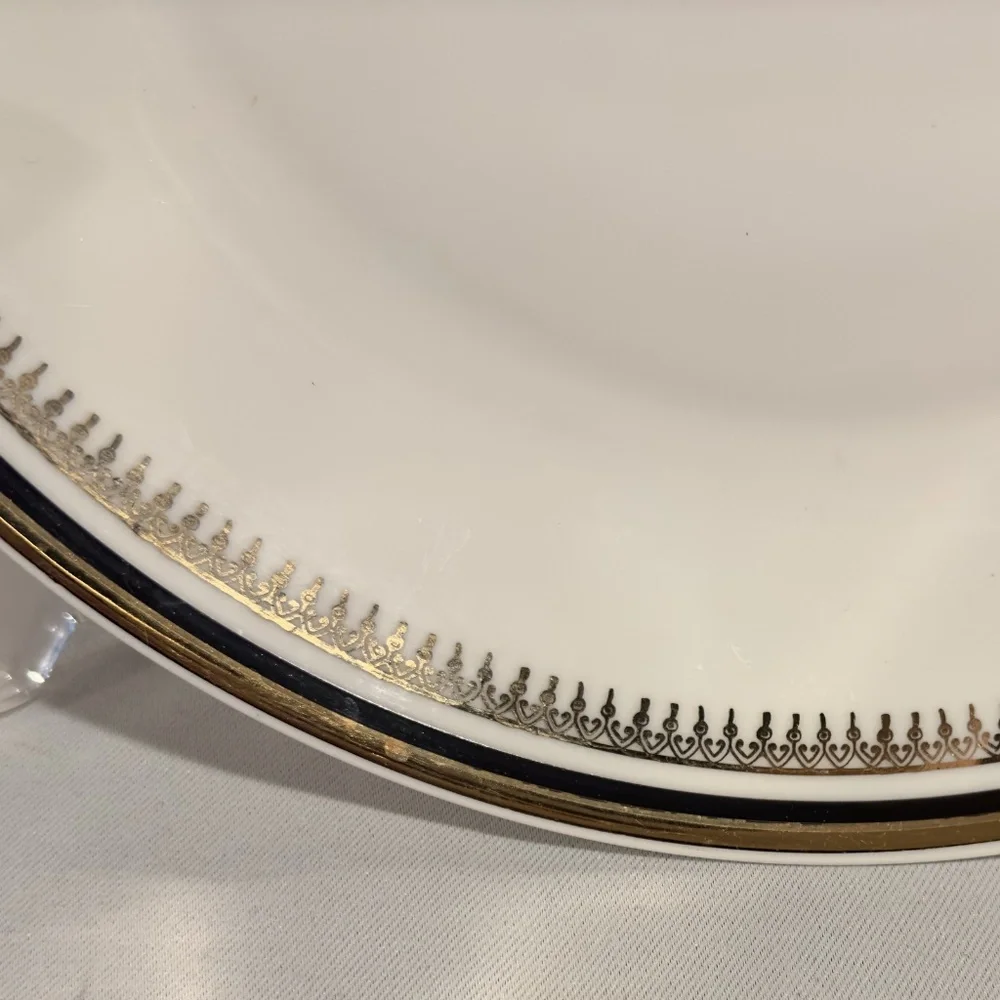 Chodziez Poland Porcelain Dinner Plate Black Gold Band Filigree